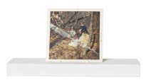 Painting of two people wearing sunglasses having a picnic in a forest